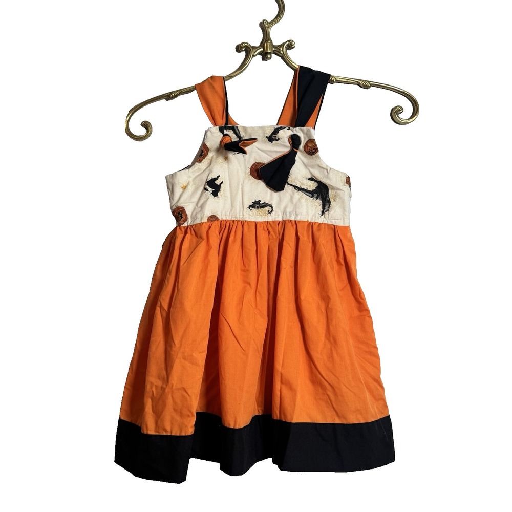 Petite posh Toddler Girls Dress Knot Halloween Orange Cat‎ Pumpkin 4T
